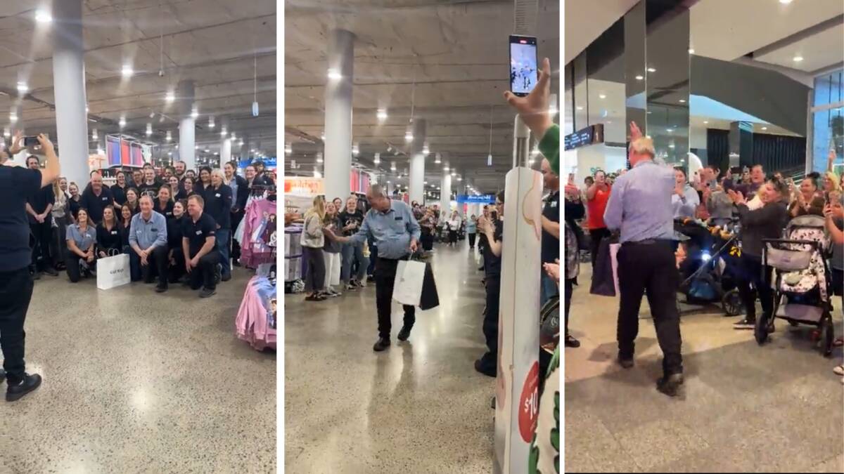 Kmart Green Hills shoppers farewell beloved doorman Glenn. Pictures from video by Chloe Sumner