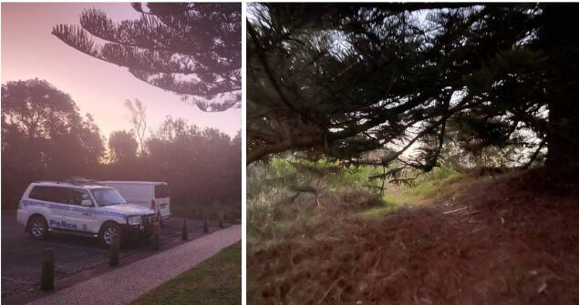 Police have recovered a body from bushland near Grants Beach. Pictures by Joanie Clark and Chantelle Ansell