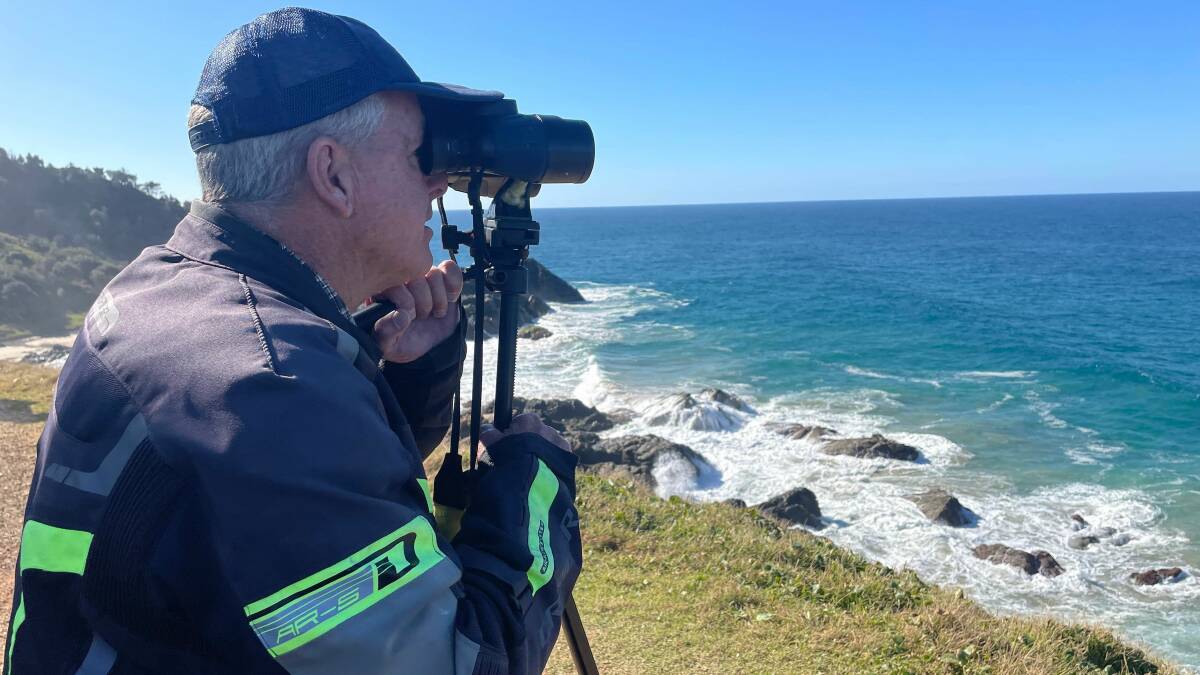 Leigh Mansfield is a whale spotter for whale watching businesses and spends hours at Tacking Point Lighthouse to relay the best locations to see the mammals. Picture by Liz Langdale 