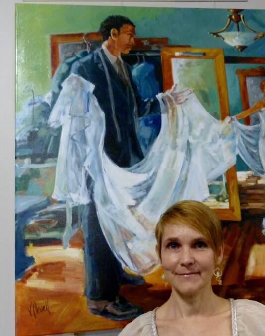 Mid North Coast Open winner, Vanessa Newell, with her painting, 'The Fitting'.